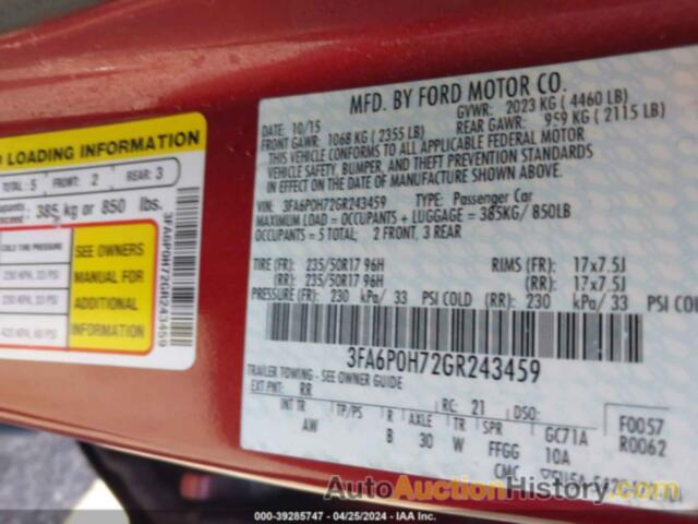 FORD FUSION SE, 3FA6P0H72GR243459