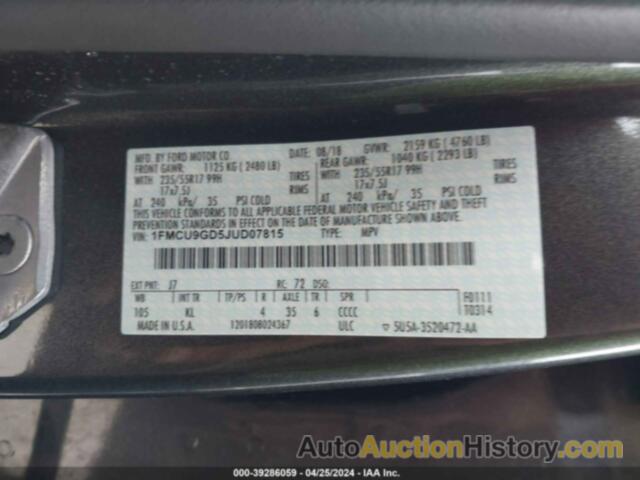 FORD ESCAPE SE, 1FMCU9GD5JUD07815