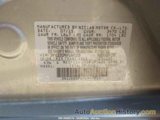 NISSAN VERSA NOTE S/S PLUS/SV/SL/SR, 3N1CE2CP6FL447255