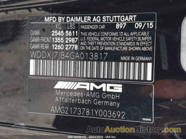 MERCEDES-BENZ AMG S 63 63 AMG, WDDXJ7JB4GA013817