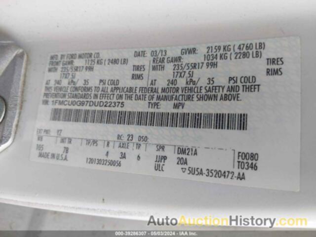 FORD ESCAPE SE, 1FMCU0G97DUD22375