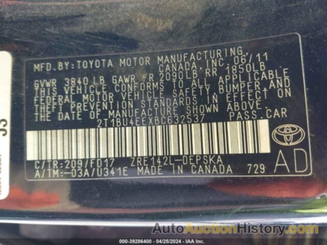 TOYOTA COROLLA S, 2T1BU4EEXBC632537