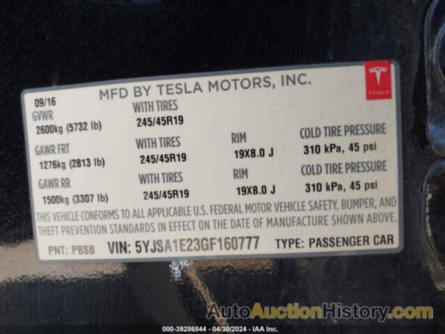 TESLA MODEL S 60D/70D/75D/85D/90D, 5YJSA1E23GF160777