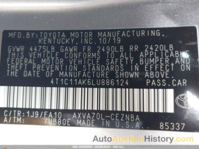 TOYOTA CAMRY LE, 4T1C11AK6LU886124