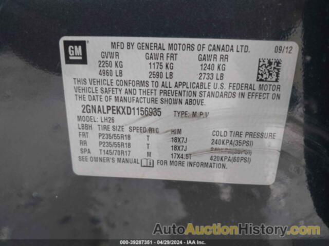 CHEVROLET EQUINOX 2LT, 2GNALPEKXD1156935