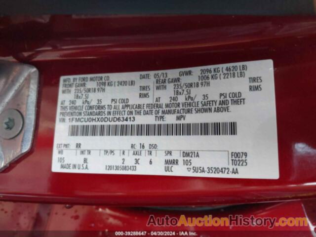 FORD ESCAPE SEL, 1FMCU0HX0DUD63413