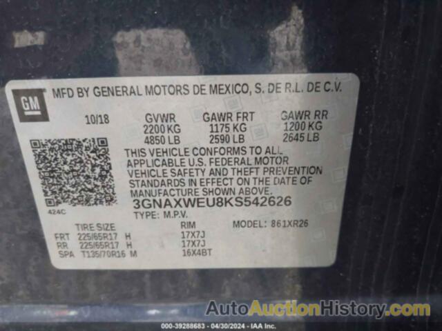 CHEVROLET EQUINOX LT, 3GNAXWEU8KS542626