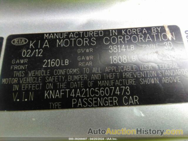 KIA FORTE LX, KNAFT4A21C5607473