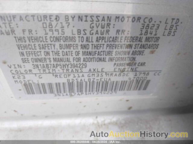 NISSAN SENTRA S, 3N1AB7AP5HY394229