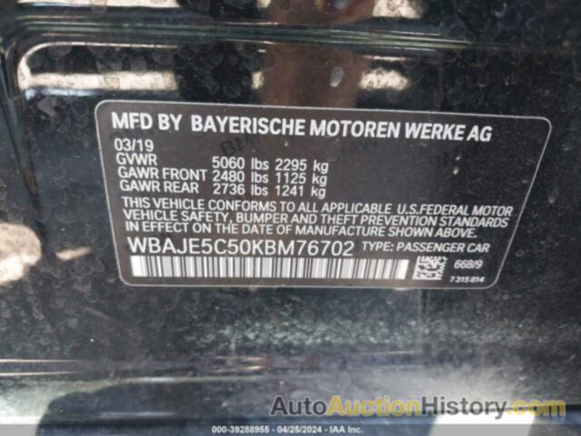 BMW 540I, WBAJE5C50KBM76702