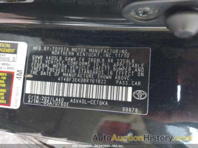 TOYOTA CAMRY XLE, 4T4BF3EK0BR161822