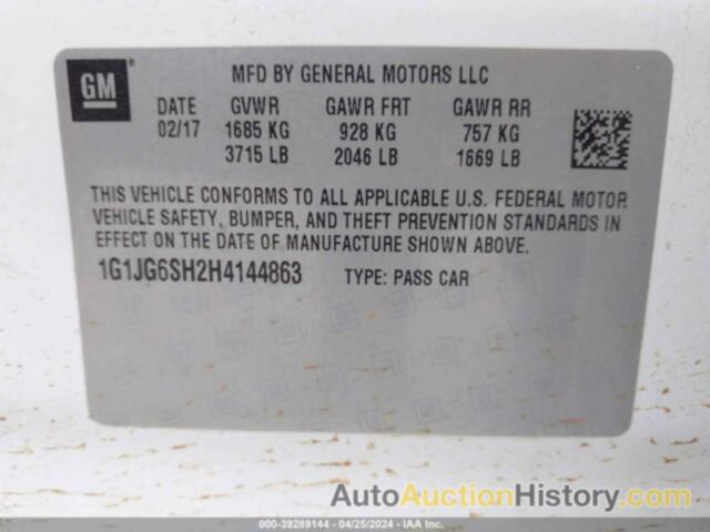 CHEVROLET SONIC, 1G1JG6SH2H4144863