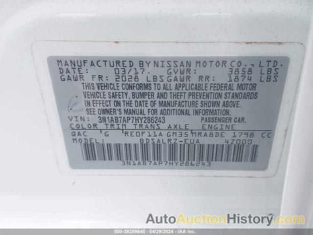 NISSAN SENTRA SR, 3N1AB7AP7HY286243