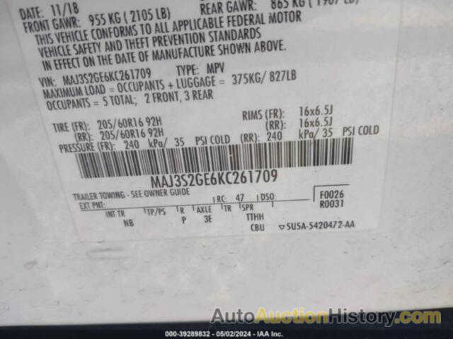 FORD ECOSPORT SE, MAJ3S2GE6KC261709