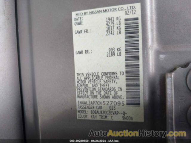 NISSAN ALTIMA 2.5 S, 1N4AL2AP7CN527095