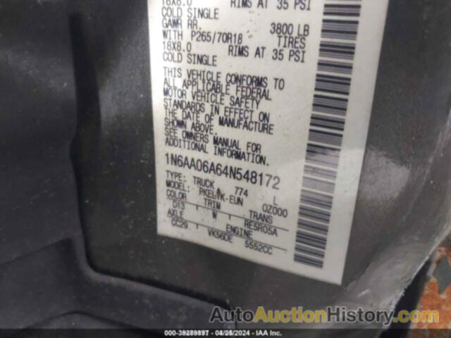 NISSAN TITAN, 1N6AA06A64N548172