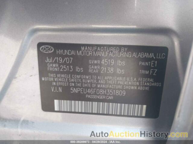 HYUNDAI SONATA SE/LIMITED, 5NPEU46F08H351809