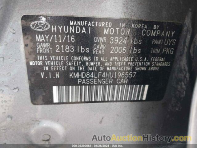 HYUNDAI ELANTRA SE/VALUE/LIMITED, KMHD84LF4HU196557