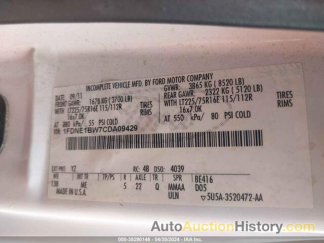 FORD ECONOLINE E150 WAGON, 1FDNE1BW7CDA09429