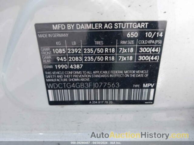 MERCEDES-BENZ GLA 250 4MATIC, WDCTG4GB3FJ077563