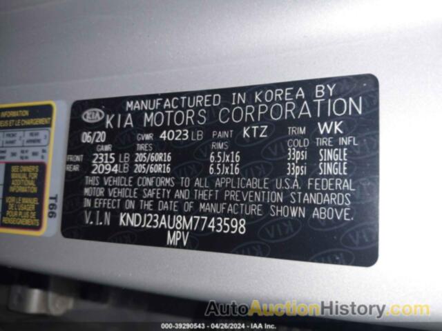 KIA SOUL LX/X LINE/S, KNDJ23AU8M7743598