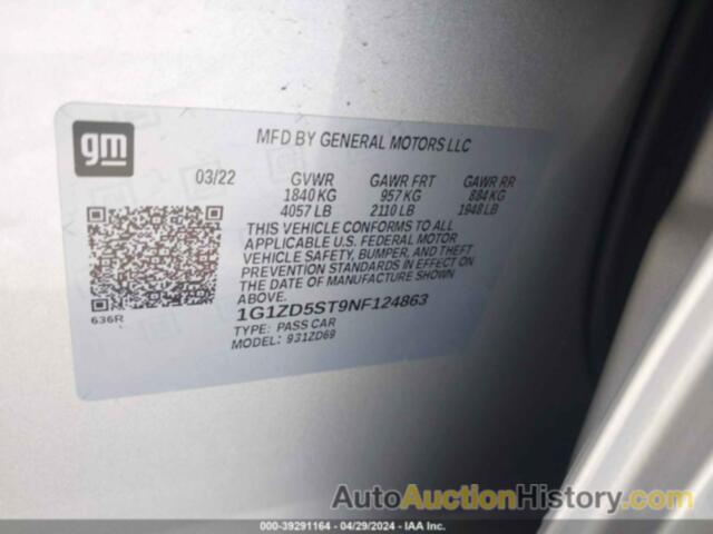 CHEVROLET MALIBU FWD LT, 1G1ZD5ST9NF124863