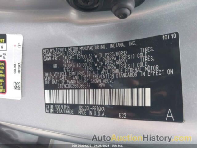 TOYOTA SIENNA XLE V6, 5TDYK3DC9BS086377