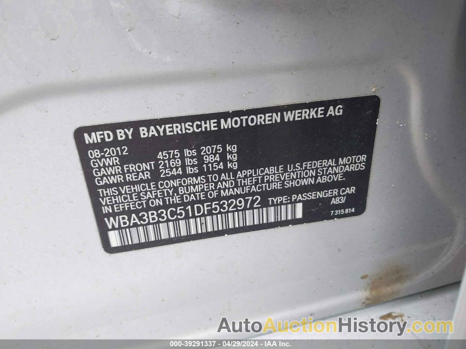 BMW 328I XDRIVE, WBA3B3C51DF532972