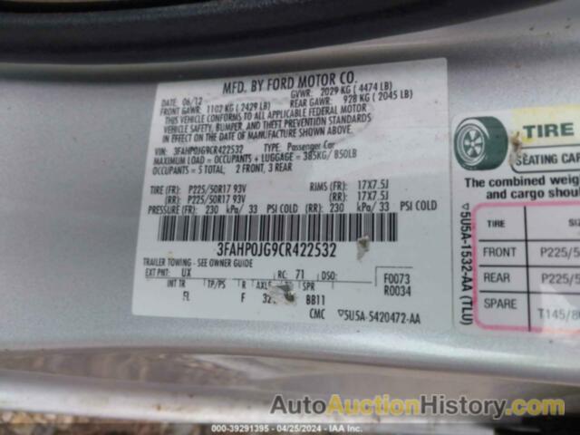 FORD FUSION SEL, 3FAHP0JG9CR422532