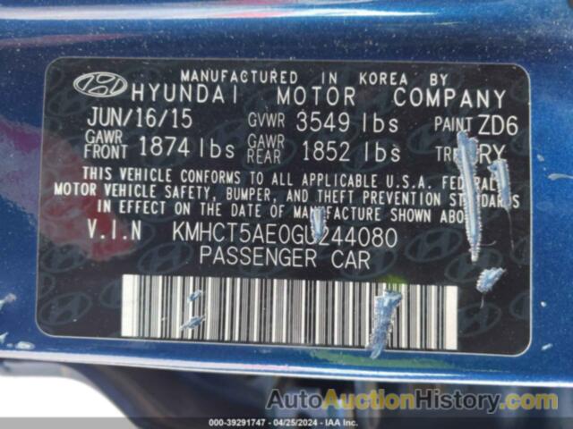 HYUNDAI ACCENT SE, KMHCT5AE0GU244080