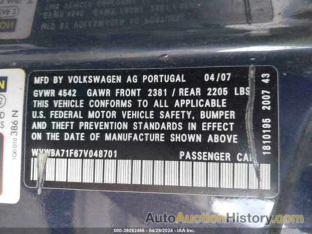 VOLKSWAGEN EOS 2.0T, WVWBA71F67V048701