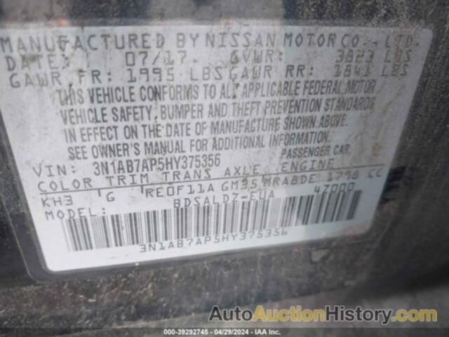 NISSAN SENTRA SV, 3N1AB7AP5HY375356