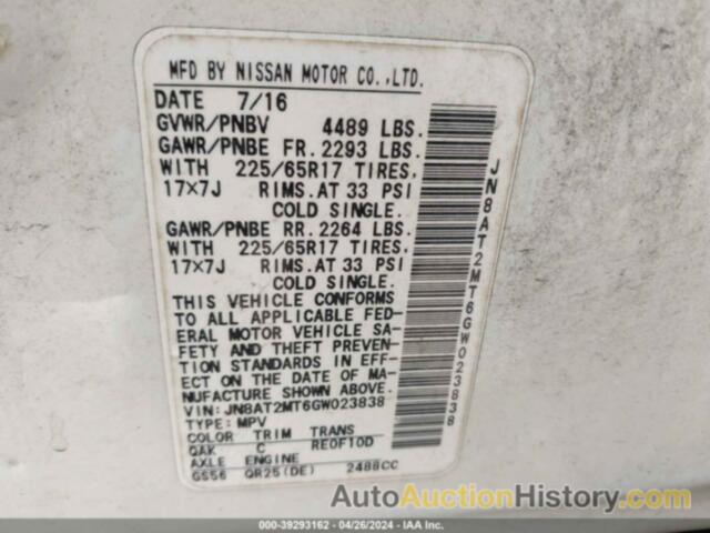 NISSAN ROGUE S, JN8AT2MT6GW023838