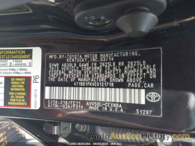 TOYOTA CAMRY HYBRID LE, 4T1BD1FK4EU121718