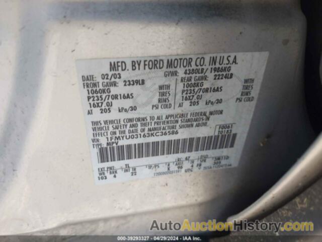 FORD ESCAPE XLT, 1FMYU03163KC36586