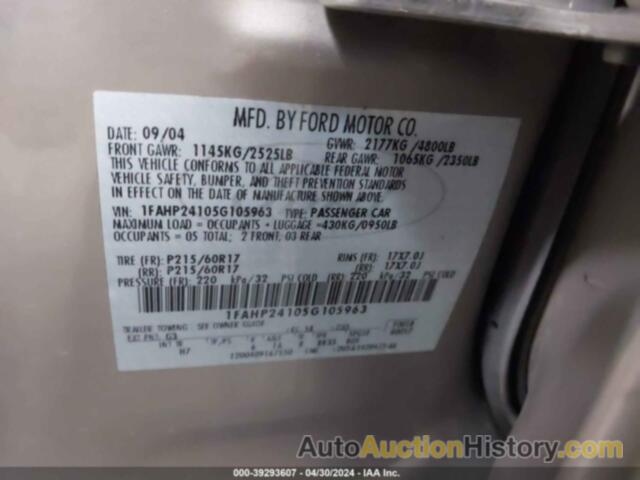 FORD FIVE HUNDRED SEL, 1FAHP24105G105963