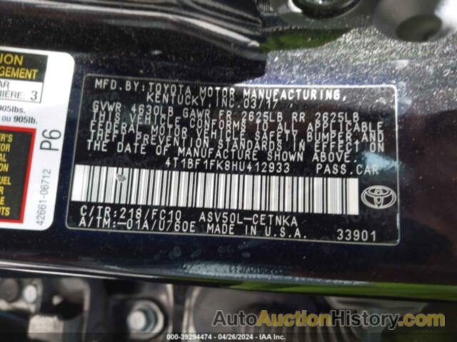 TOYOTA CAMRY LE, 4T1BF1FK8HU412933