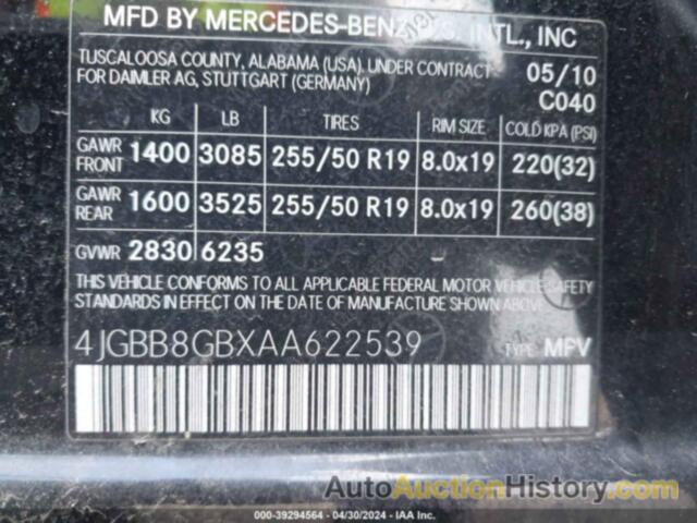 MERCEDES-BENZ ML 350 4MATIC, 4JGBB8GBXAA622539