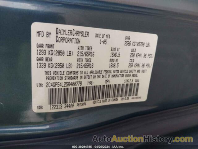 CHRYSLER TOWN & COUNTRY TOURING, 2C4GP54L25R400778