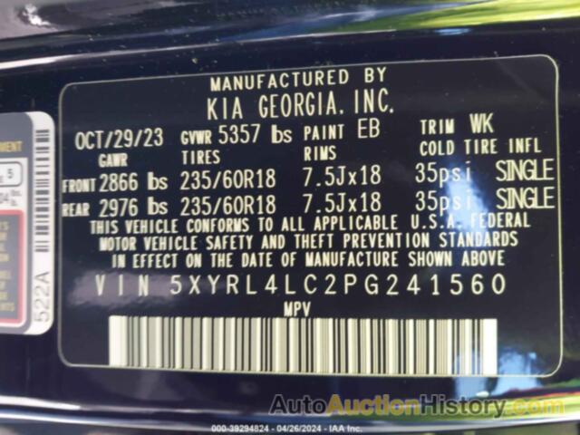 KIA SORENTO S, 5XYRL4LC2PG241560