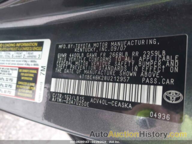 TOYOTA CAMRY SE, 4T1BE46K28U212957