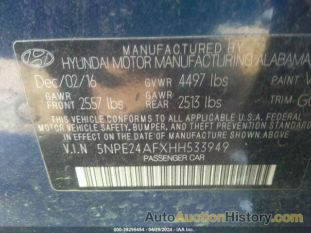 HYUNDAI SONATA, 5NPE24AFXHH533949