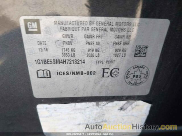 CHEVROLET CRUZE LT AUTO, 1G1BE5SM4H7213214