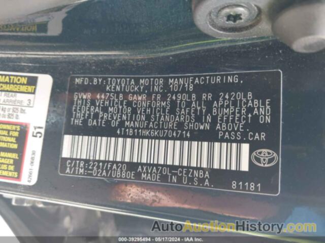 TOYOTA CAMRY LE, 4T1B11HK6KU704714