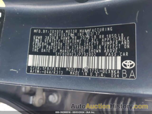 TOYOTA COROLLA LE, 5YFBURHE3JP792802