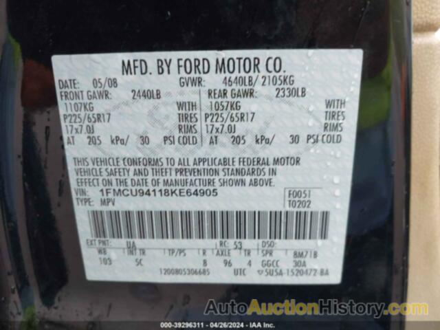 FORD ESCAPE LIMITED, 1FMCU94118KE64905