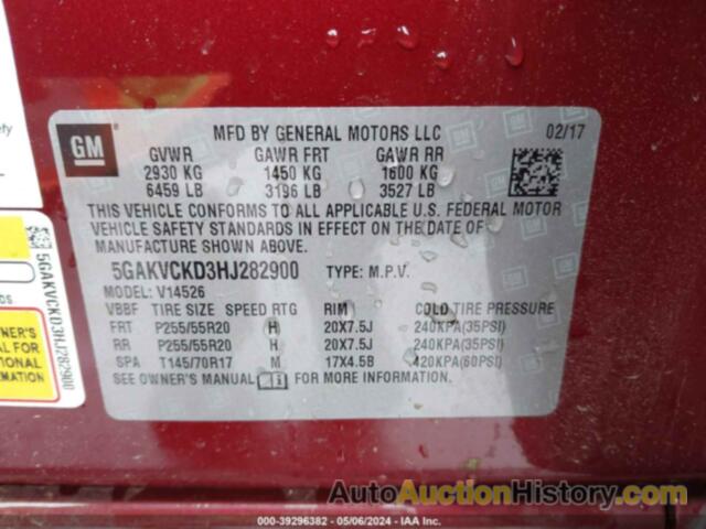 BUICK ENCLAVE PREMIUM, 5GAKVCKD3HJ282900