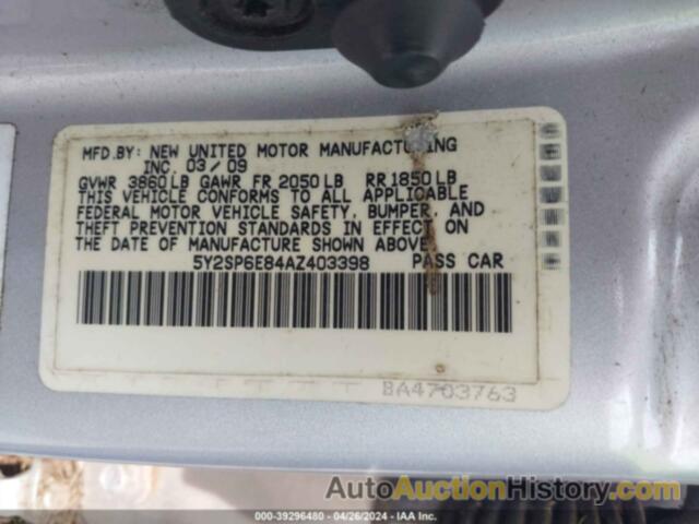 PONTIAC VIBE, 5Y2SP6E84AZ403398