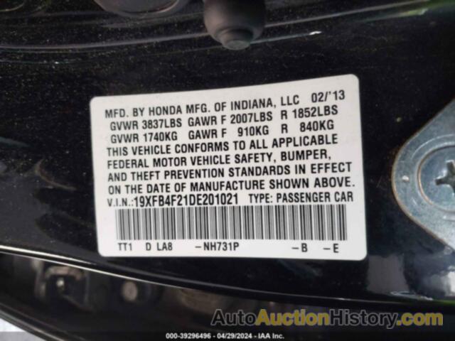 HONDA CIVIC HYBRID, 19XFB4F21DE201021