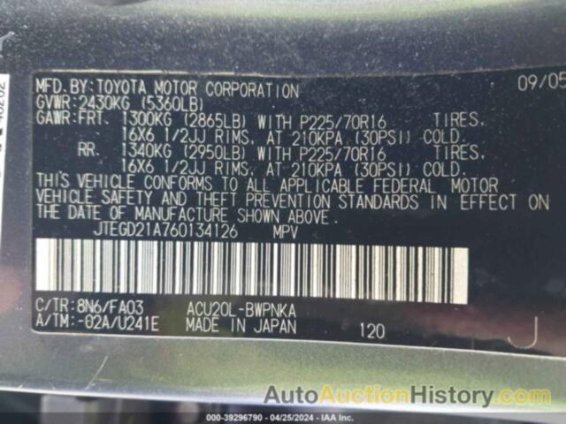 TOYOTA HIGHLANDER, JTEGD21A760134126